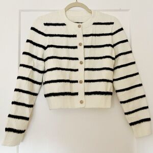 NWT GOELIA Mink Knitted Striped Women Cardigan Size 4 Small